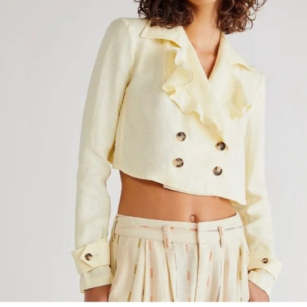 NWOT Free People Bennie Yellow Ruffle Open Back Cropped Jacket